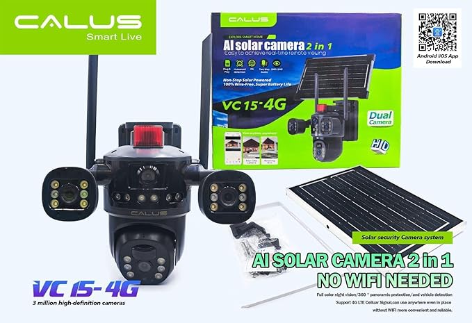 Calus VC15‑4G AI Solar Security Camera – 2‑in‑1 Dual‑Lens 4G Solar CCTV, HD, Night Vision & Two‑Way Audio thumbnail 2