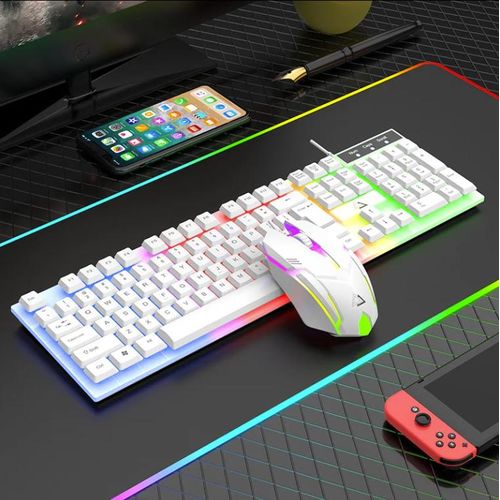 Keyboard And Mouse Set 104 Keys Gaming RGB Light For Windows PC Laptop - White